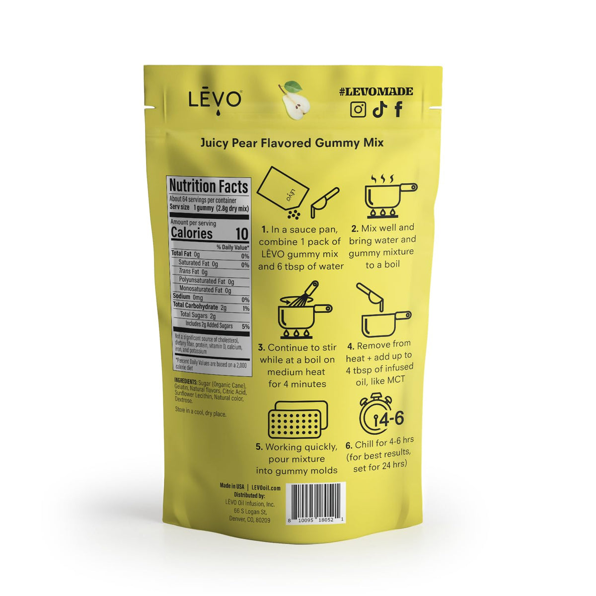 LEVO Gummy Mix Juicy Pear pour showing infusion prep