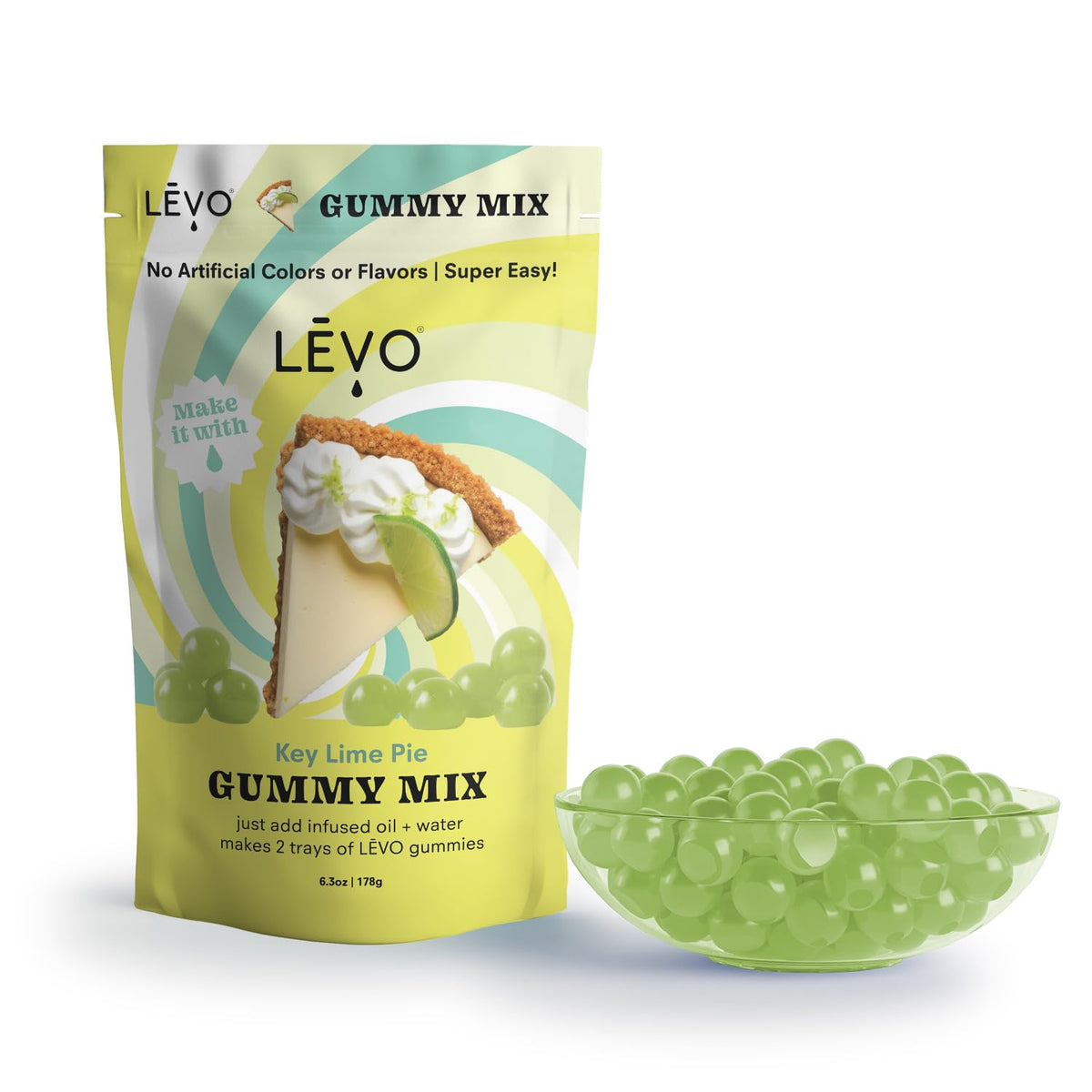LEVO Gummy Mix Key Lime Pie with gummy molds and vibrant flavor.
