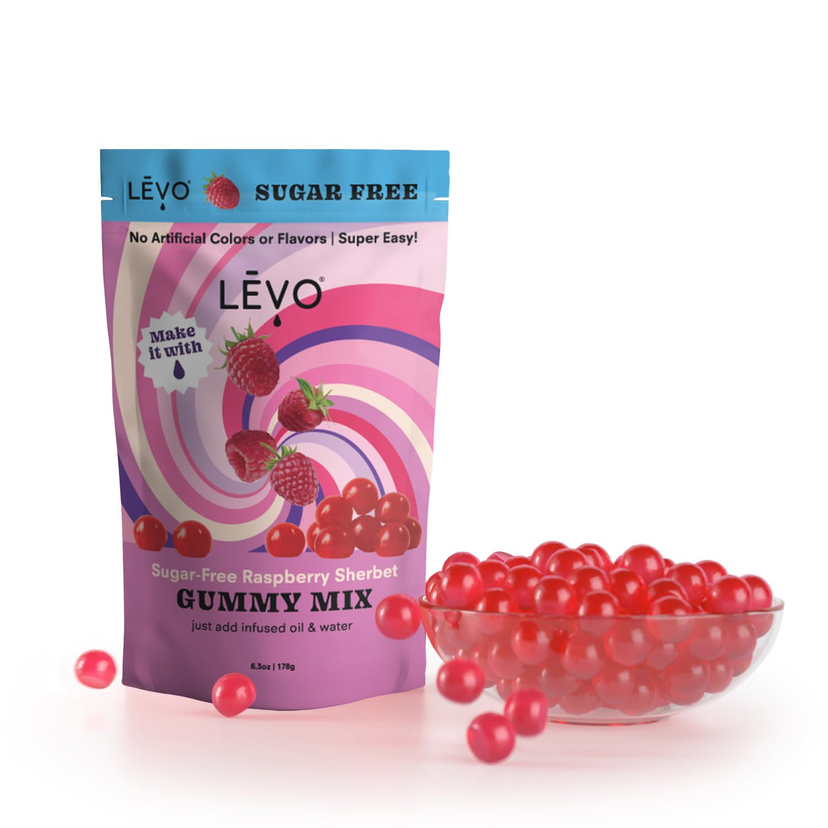 LEVO gummy mix ingredients close-up highlights natural flavors for clean, customizable edibles.
