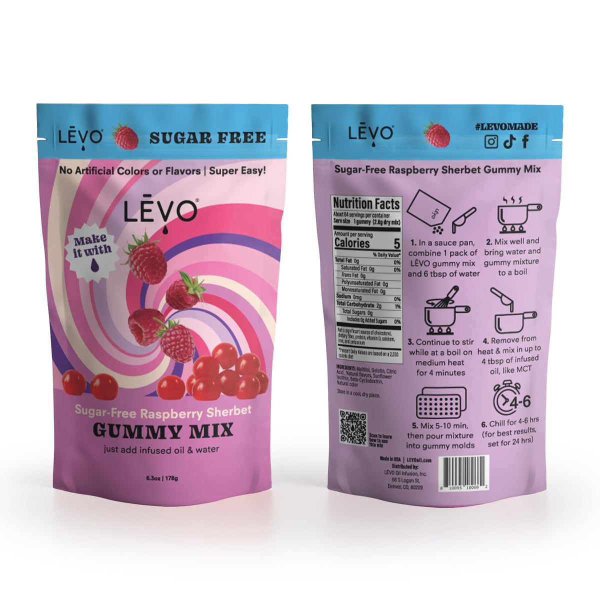 LEVO Gummy Mix Raspberry Sherbet ready gummies setting in a mold demonstrates easy at-home infusion.