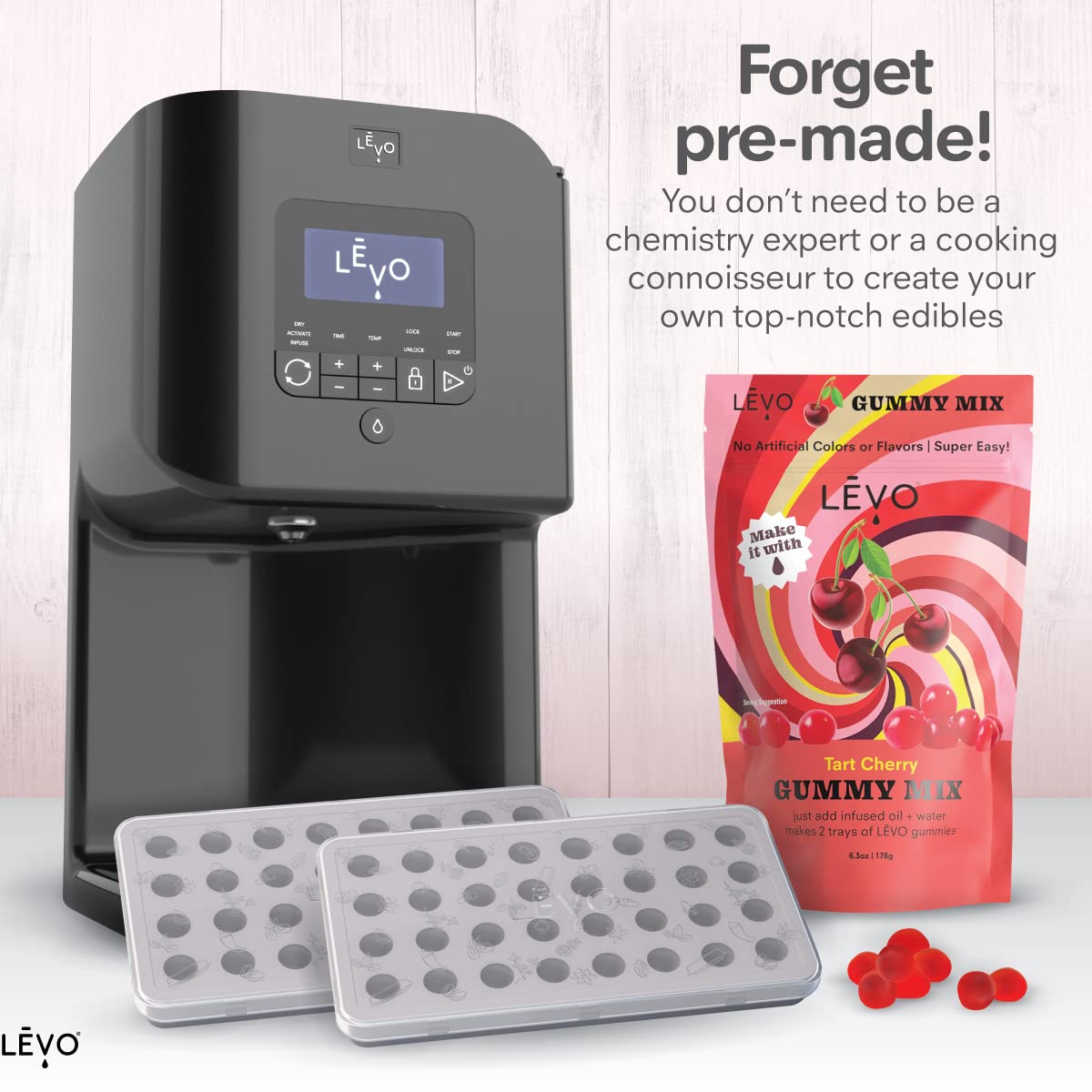 LEVO Gummy Mix Tart Cherry gummies set in molds for a fresh batch.