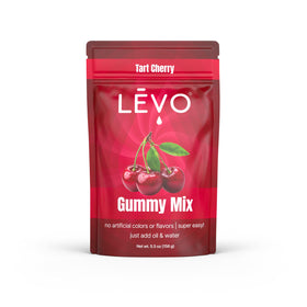 LEVO Gummy Mix Tart Cherry being poured for customizable gummies.