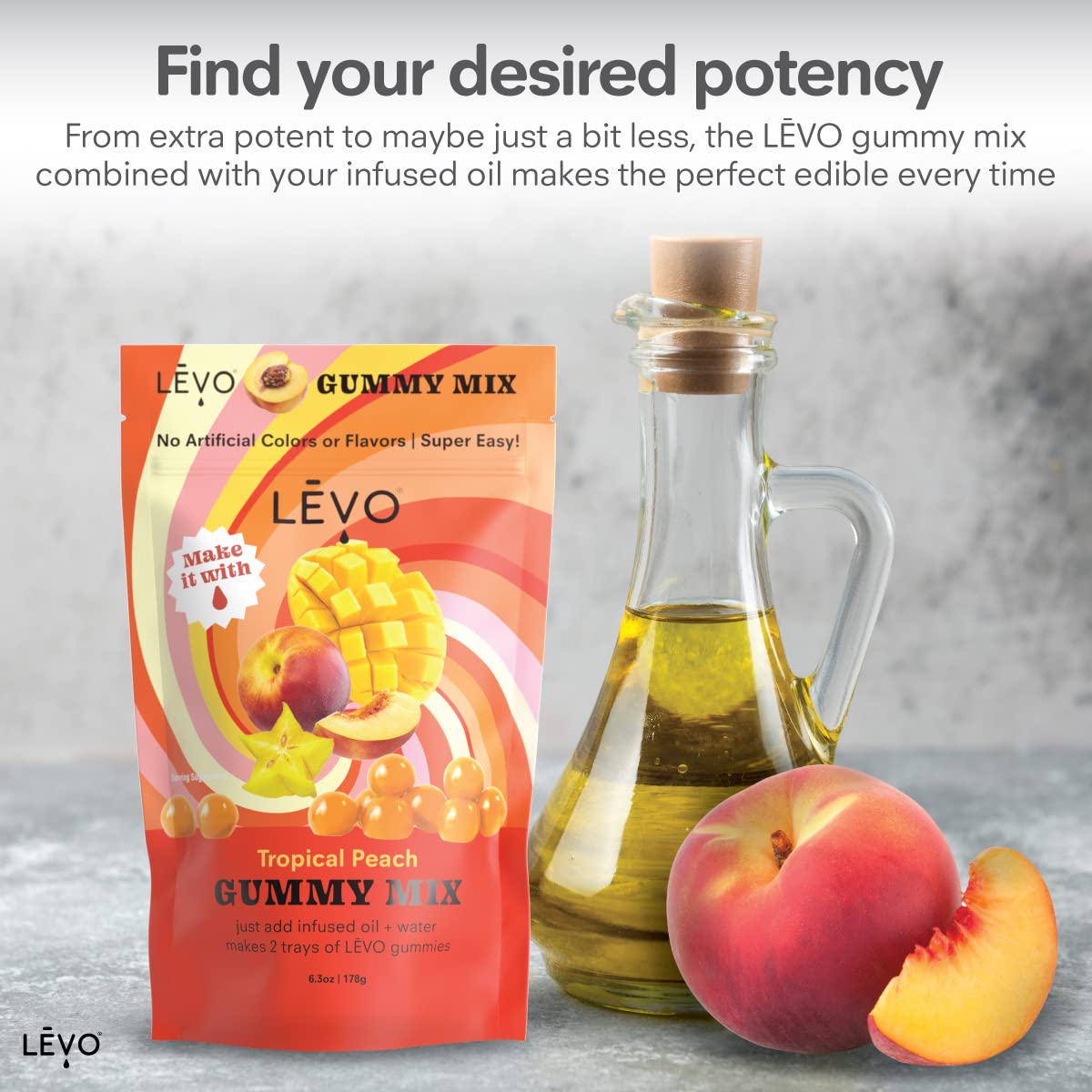 LEVO Gummy Mix Tropical Peach mold-filled gummies ready to set