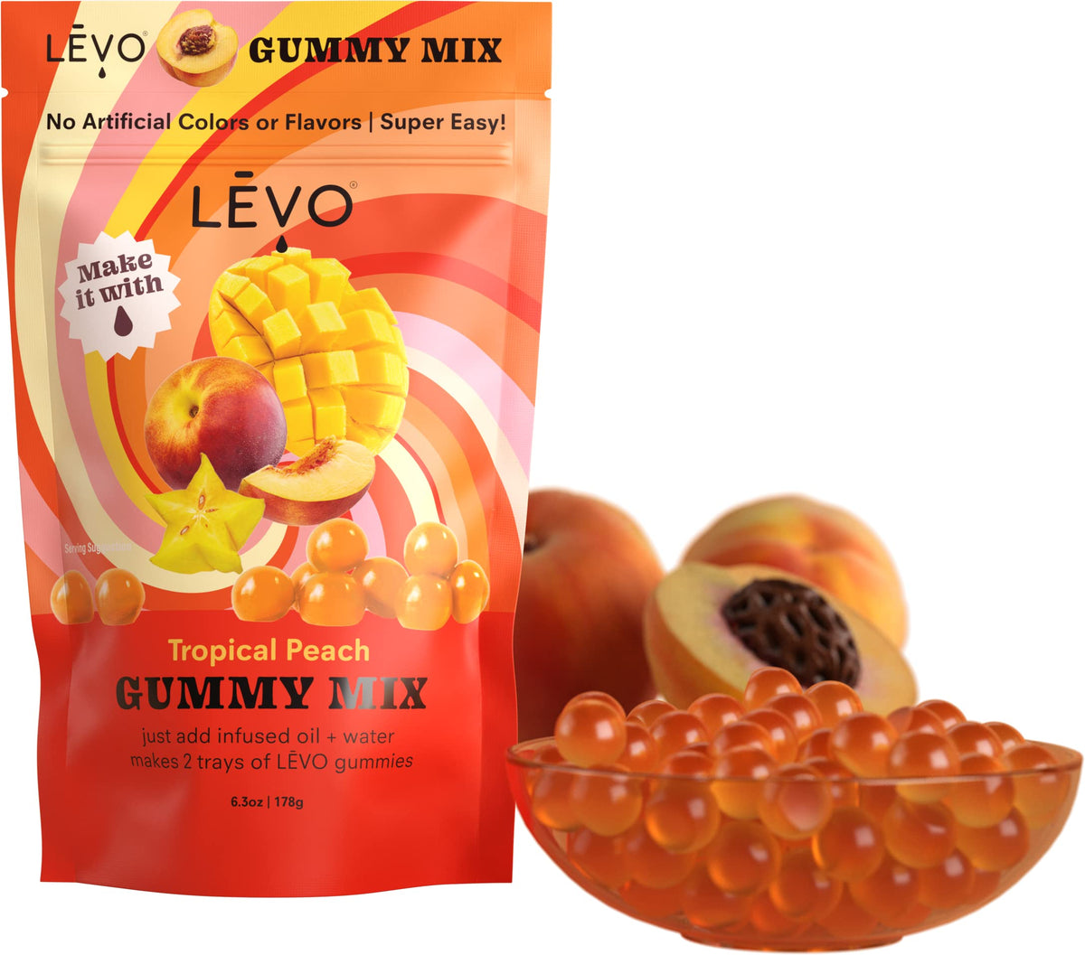 LEVO Gummy Mix Tropical Peach pack for easy at‑home gummies