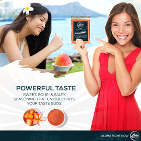 Li Hing Mui Powder dusted on fruits for tropical tang and balanced salt notes.