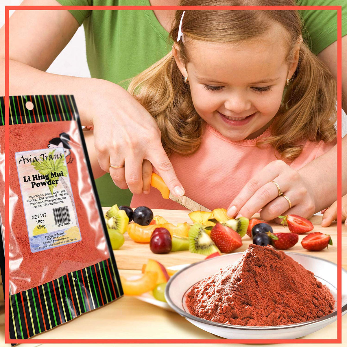 Li Hing Mui powder on arare for a flavorful crunch.