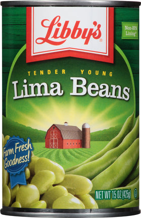 Libby's Lima Beans 12-pack front view for pantry convenience.