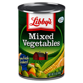 Libby's Mixed Vegetables being spooned for a simple, ready-to-use side dish.