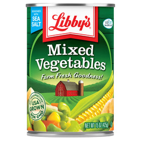 Libby's Mixed Vegetables in a bowl show a vibrant seven-vegetable medley for hearty meals.