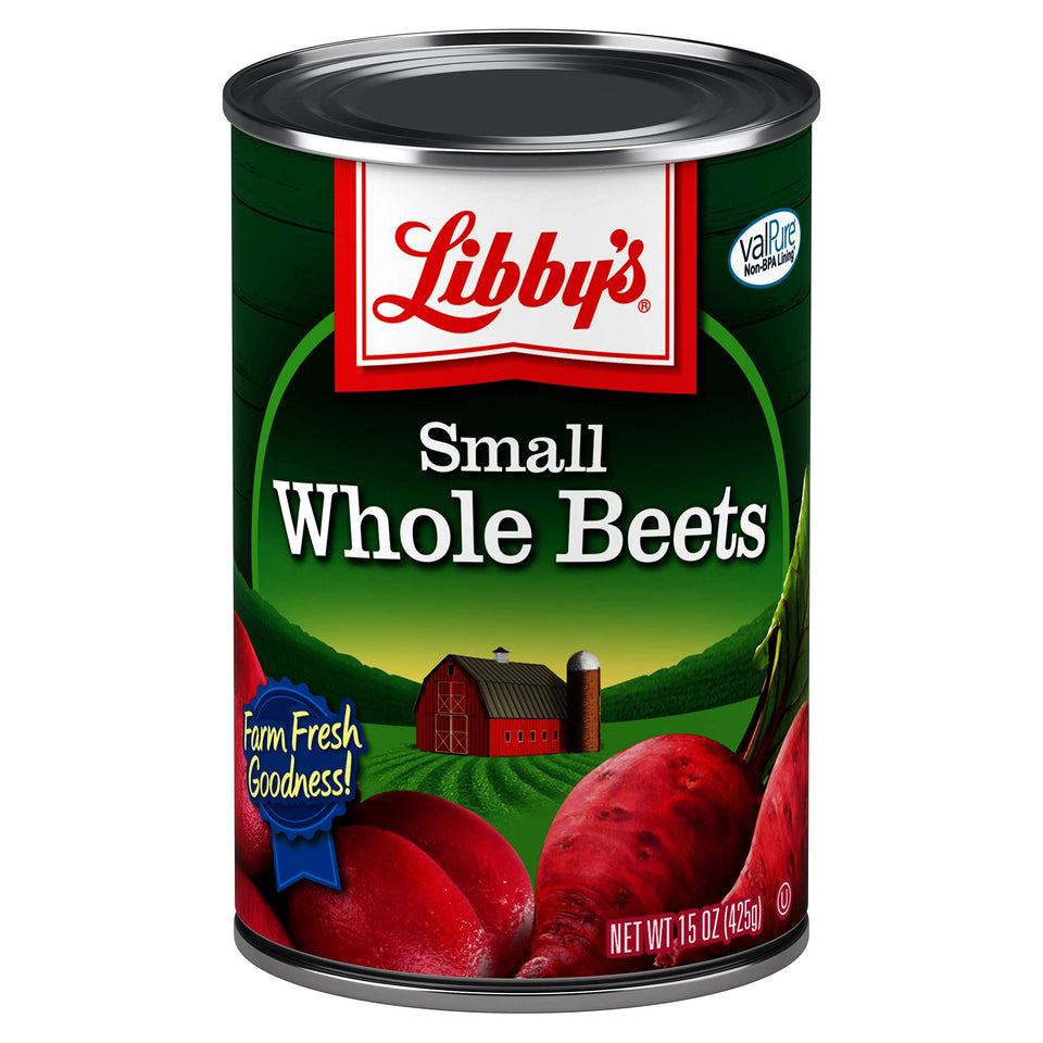 Libby's Small Whole Beets in a 15 oz can, ideal for salads and side dishes.