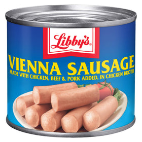 Libby's Vienna Sausage in chicken broth 24-pack for easy pantry snacking.