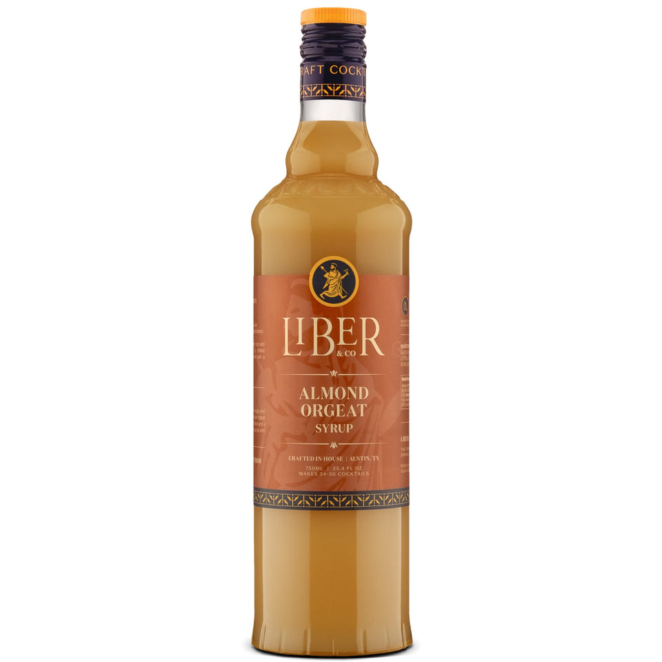 Liber & Co Almond Orgeat bottle highlights premium almonds for authentic tiki cocktails