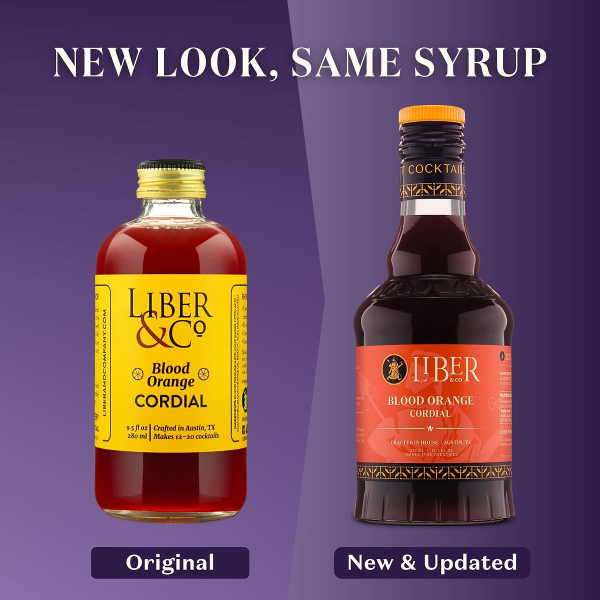 Liber & Co Blood Orange Syrup pour closeup suggests easy pour for semi-sweet mixes.