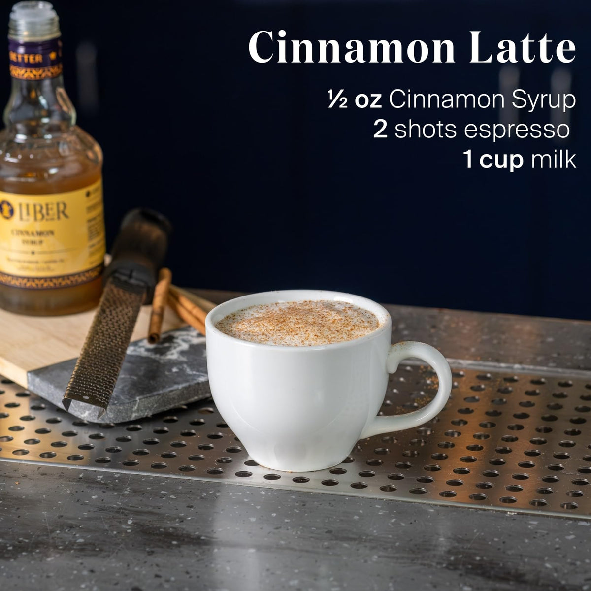 Liber & Co. Cinnamon Syrup with latte, aromatic spice enhancement