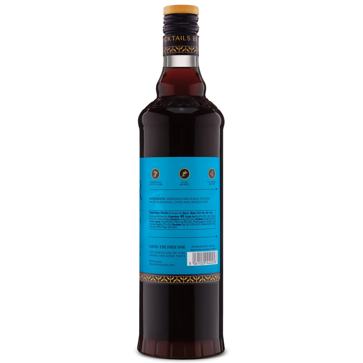 Austin-made Liber & Co. Demerara Gum Syrup packaging emphasizing craft.