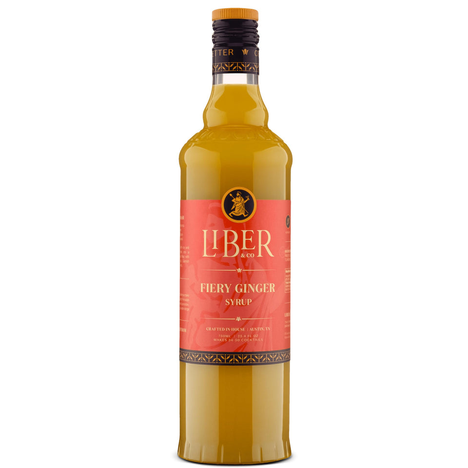 Liber and Co. Fiery Ginger Syrup bottle pour boosts Moscow Mules with bold heat.