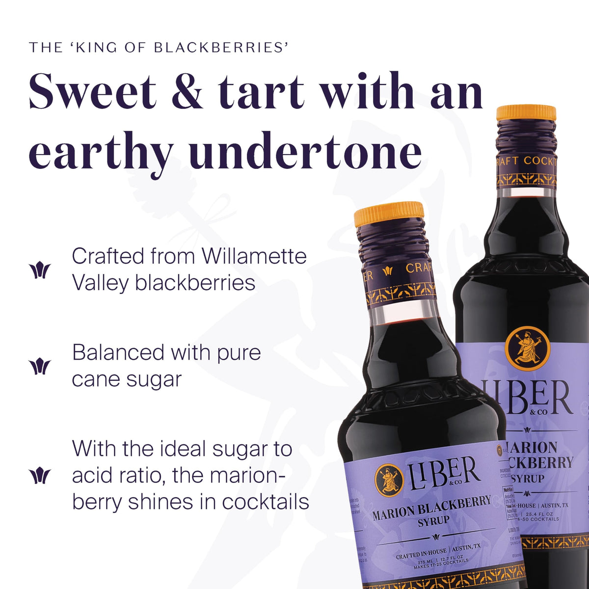 Liber & Co. Marion Blackberry Syrup being poured into a glass for a bramble.