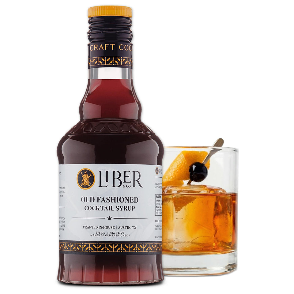 Liber & Co. Old Fashioned Mix bottle front highlights bar-quality cocktails.