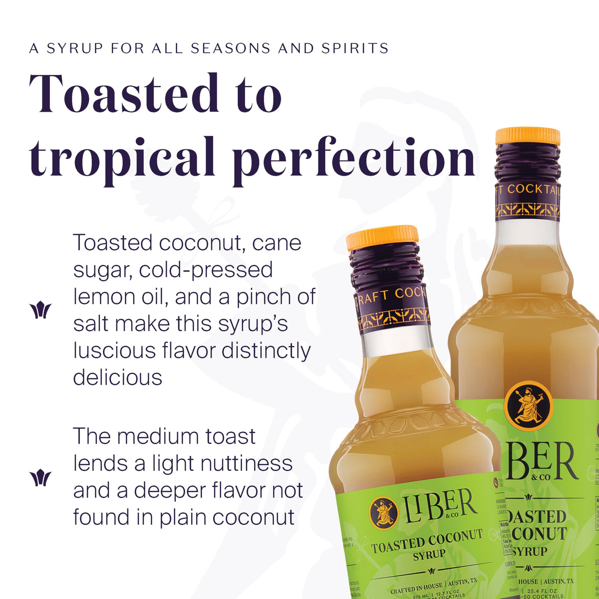 Liber & Co. Toasted Coconut Syrup being poured to showcase a rich balanced profile