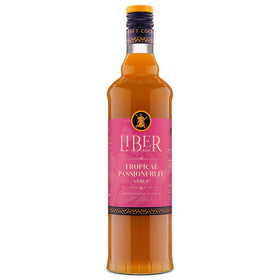Liber & Co Tropical Passion Fruit Syrup bottle ready for craft cocktails and tropical flavor.