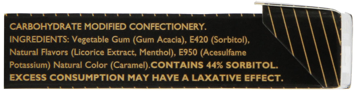LICORETTE Daprano sugar-free hard candy closeup of glossy licorice pastilles.