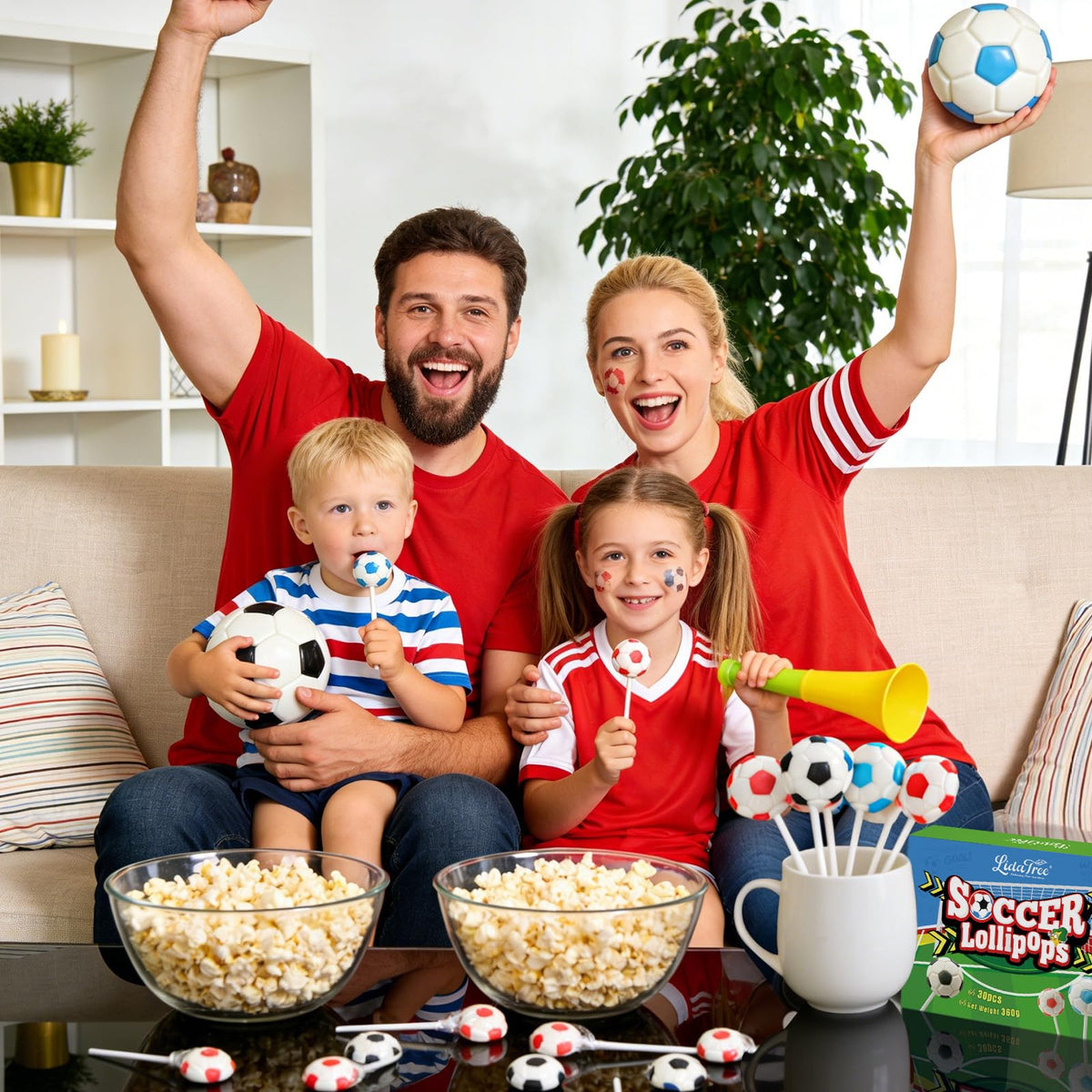 LIDATREE soccer lollipops rainbow pack, vibrant assortment boosts party flair.