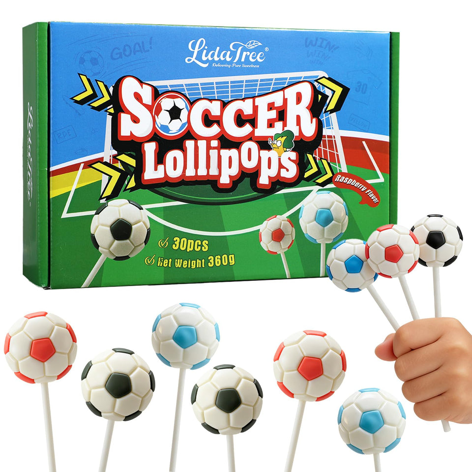 LIDATREE soccer lollipops red ball, perfect party favors and festive treats.