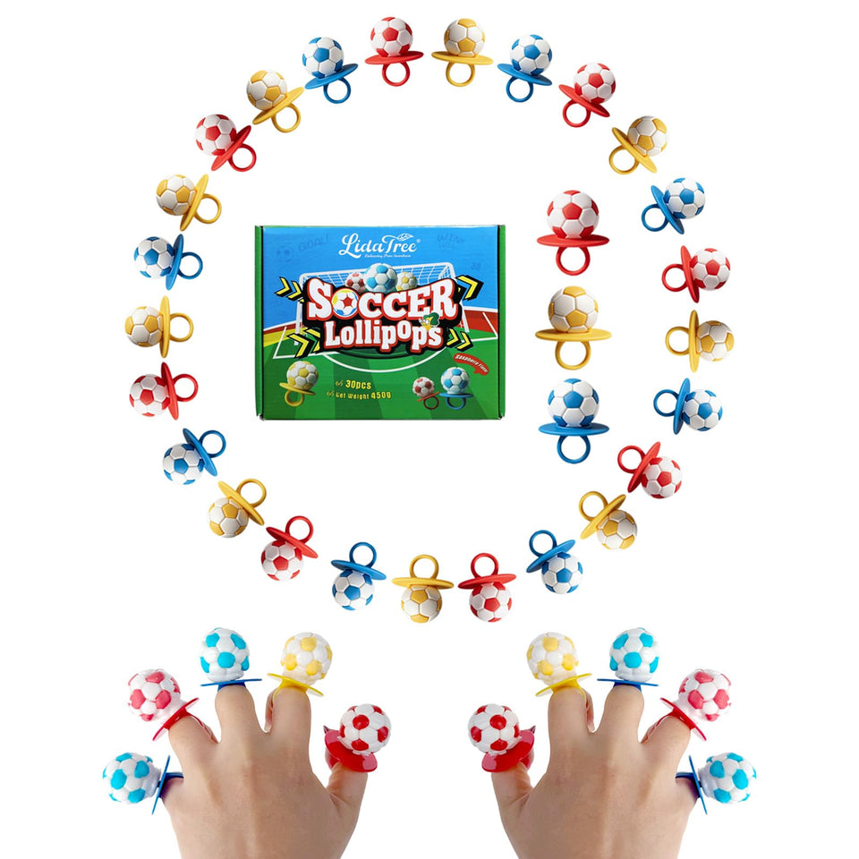 LIDATREE soccer ring candy in blue, red, and green colors for party favors