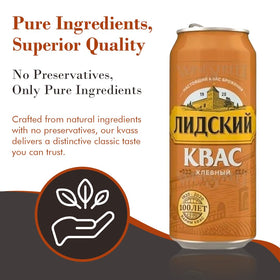 KVASS LIDSKI probiotic-rich kvass in a 0.5L can, supporting balanced sipping