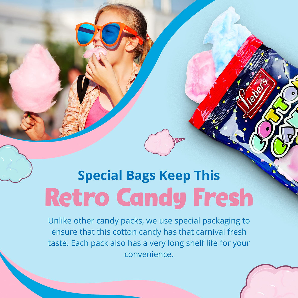 Lieber's Cotton Candy red flavor bags brightening celebrations