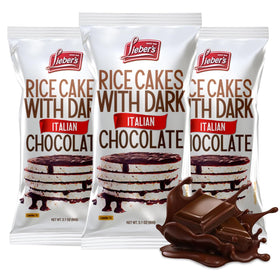 Lieber's Dark Italian Chocolate Rice Cakes pack-3 showcase a rich, dairy-free treat with gluten-free appeal.