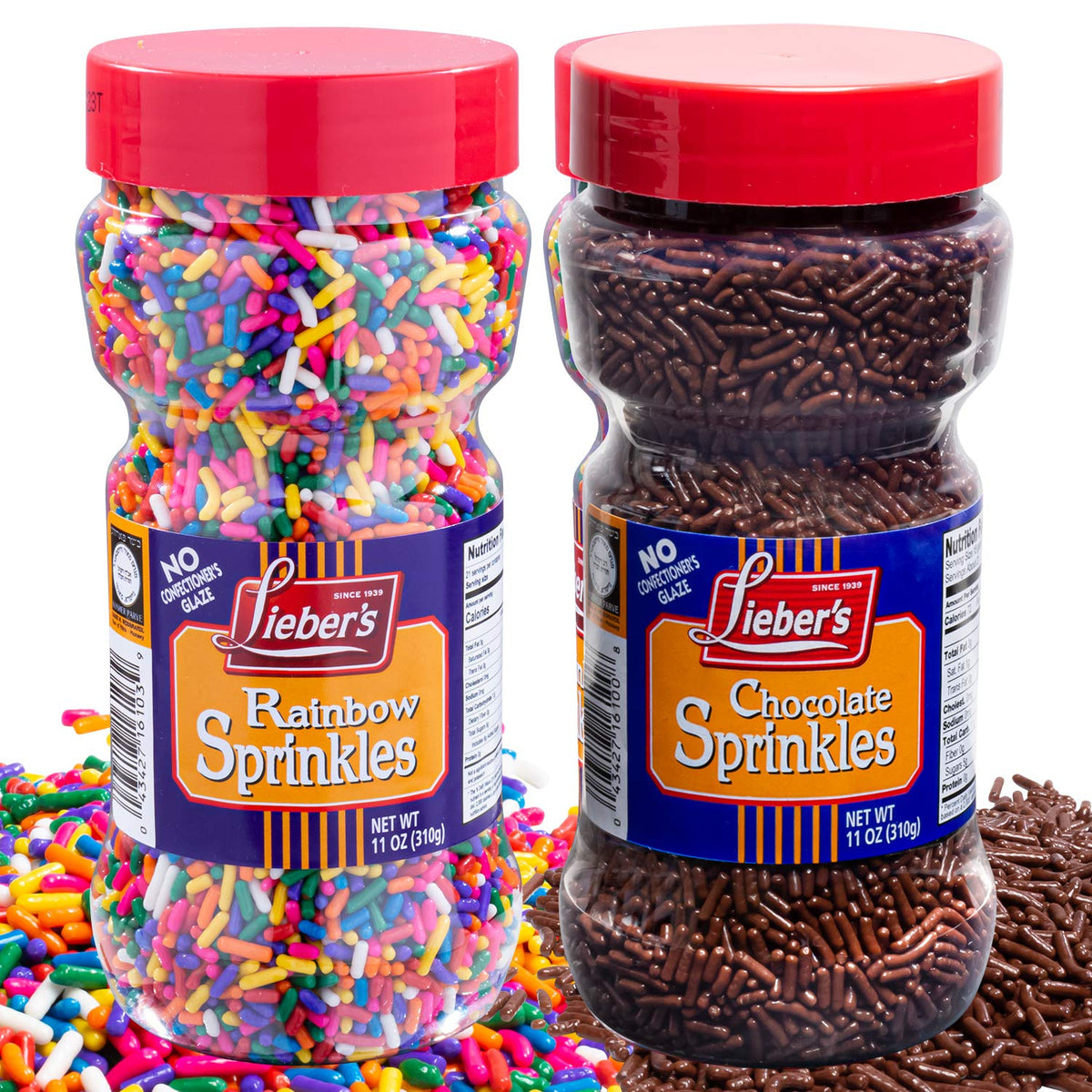 Lieber's Rainbow Sprinkles 10oz add colorful topping to ice cream and desserts.