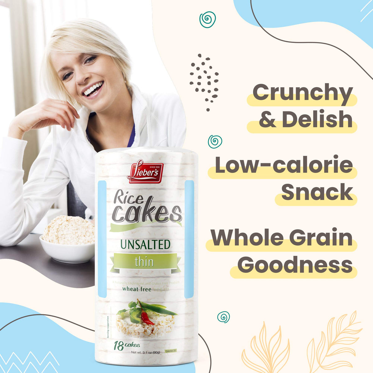 Lieber's rice cakes with cream cheese and smoked salmon for a premium snack.