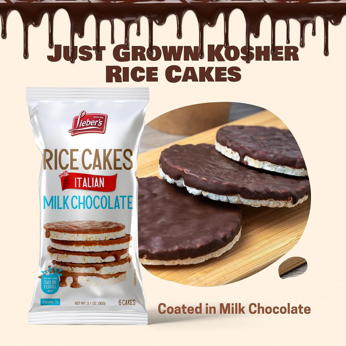 Lieber's rice cakes crispy close-up showing light, low-calorie crunch
