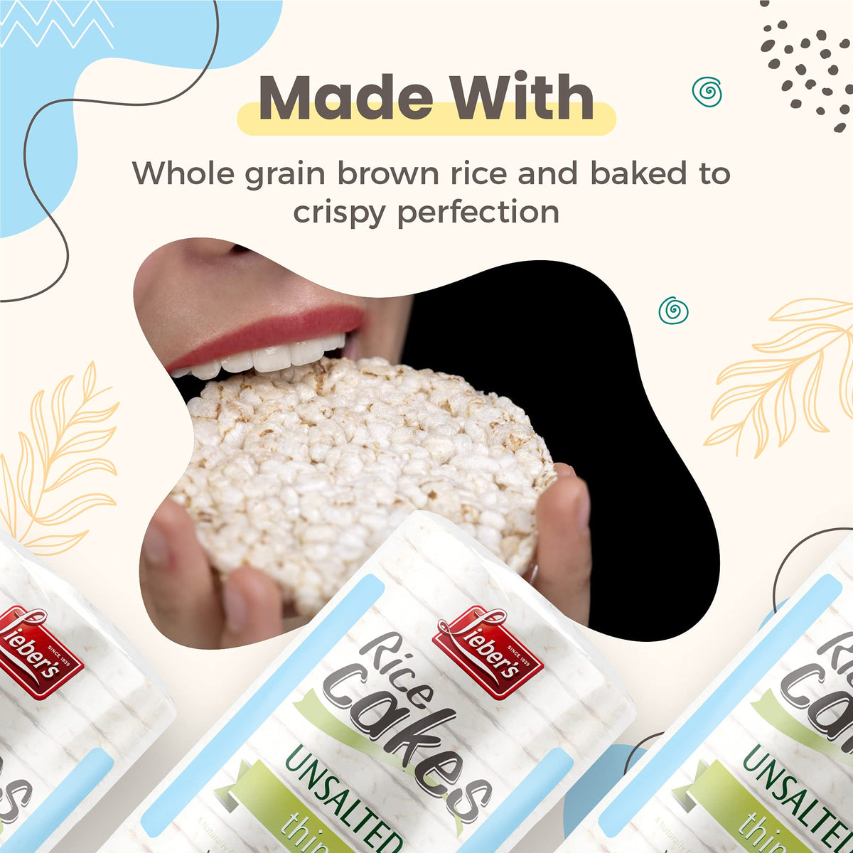 Lieber's gluten-free label on rice cakes, safe for gluten sensitivities.