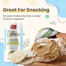 Lieber's rice cakes served with hummus and cucumber for a savory bite.