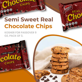 Snack-ready Lieber's vegan semi-sweet chips ideal for quick cravings.
