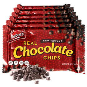 Lieber’s vegan semi-sweet chips bag front, gluten-free and dairy-free for baking
