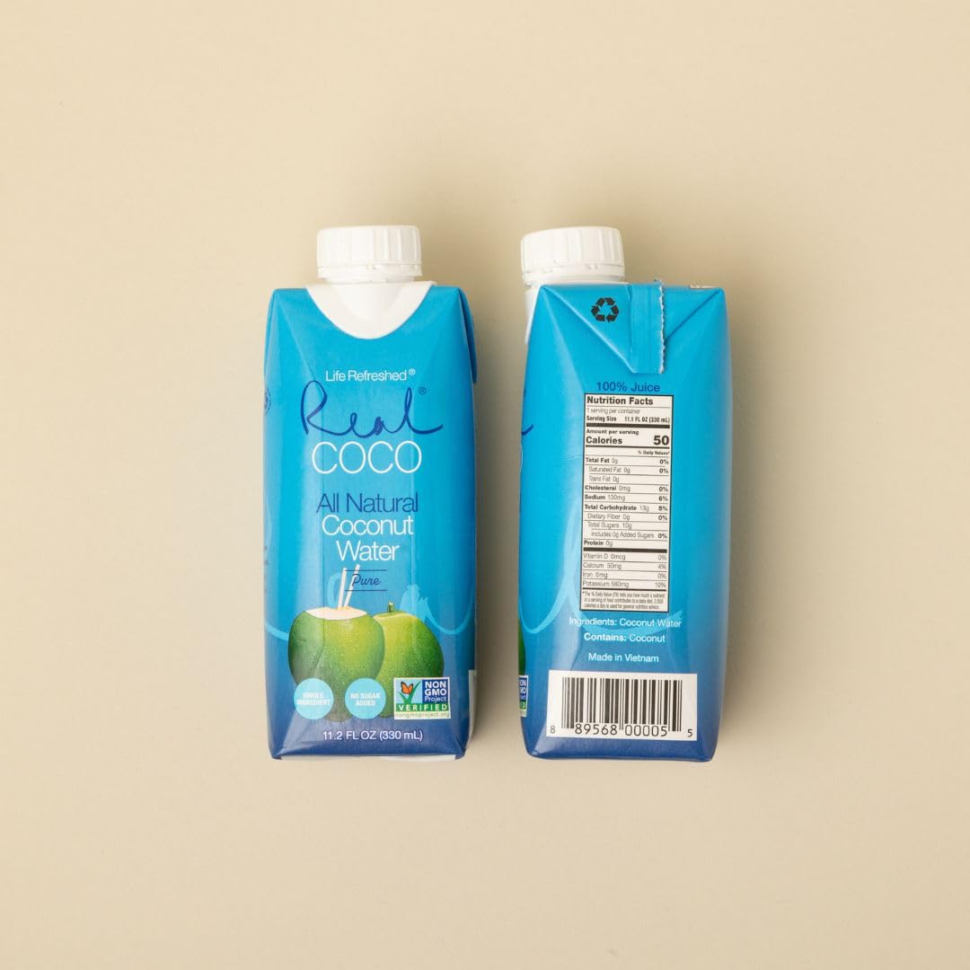 Life Refreshed Real Coco key ingredients — single ingredient coconut water with no added sugar.