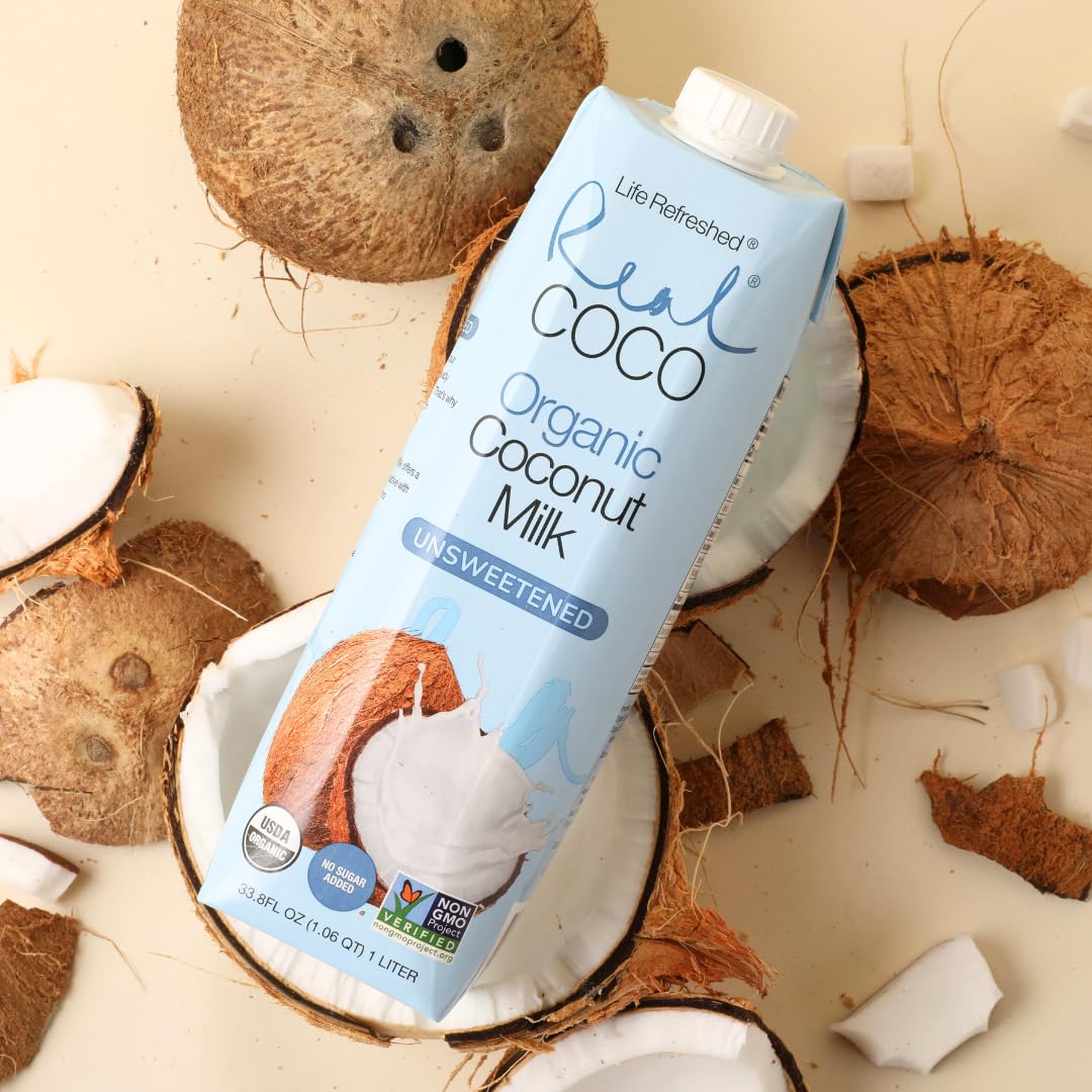 Close-up of Real Coco ingredients and minimal processing for pure coconut flavor.