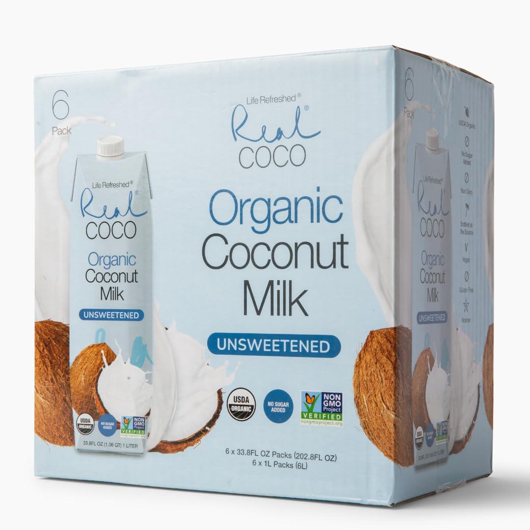 Real Coco organic label emphasizes clean, plant-based coconut milk.