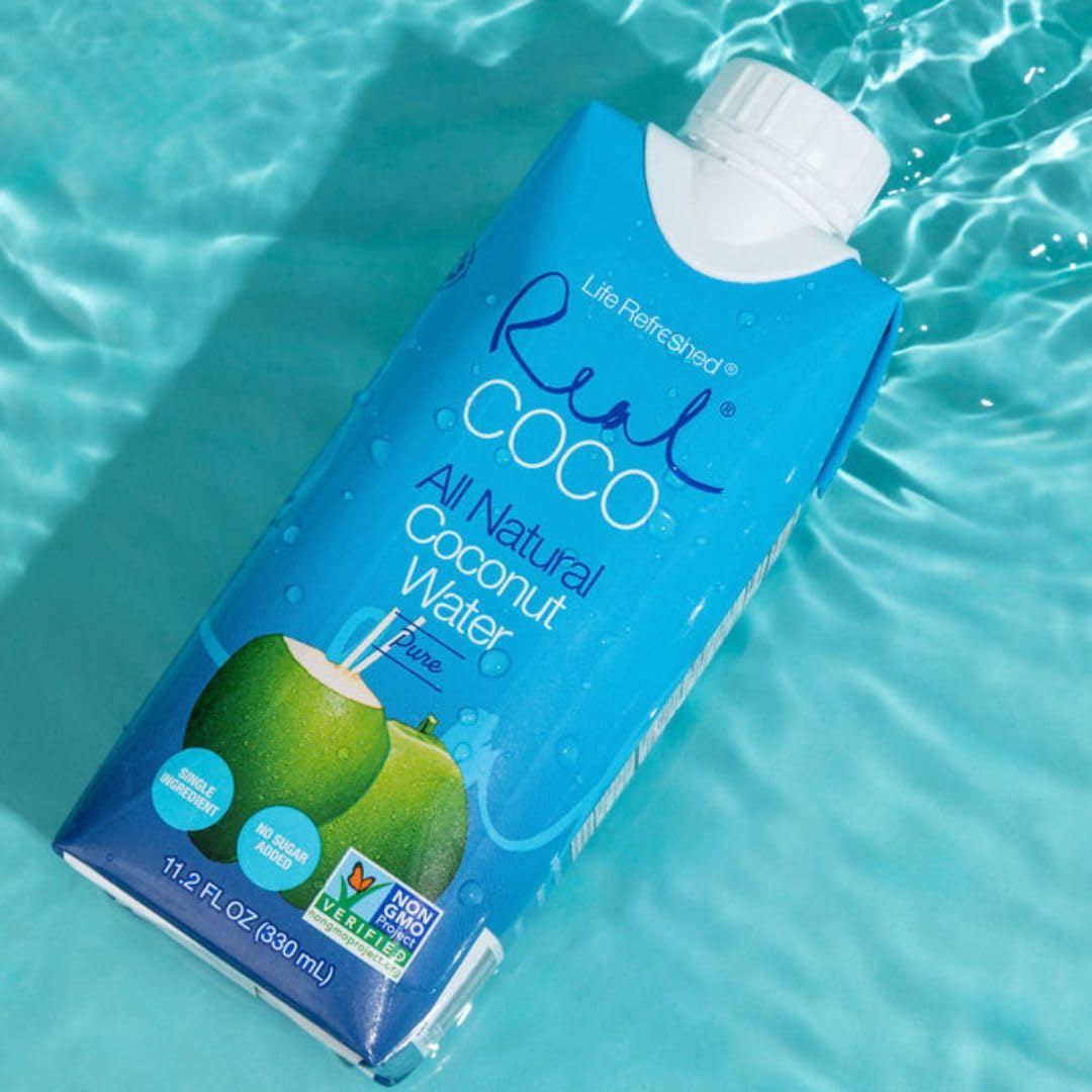 Life Refreshed Real Coco origin bottling — hydration sourced at origin for freshness.