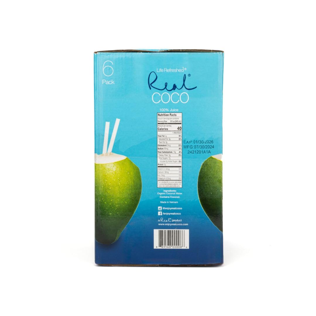 Life Refreshed Real Coco coconut water bottle-pour demonstrates convenient serving.