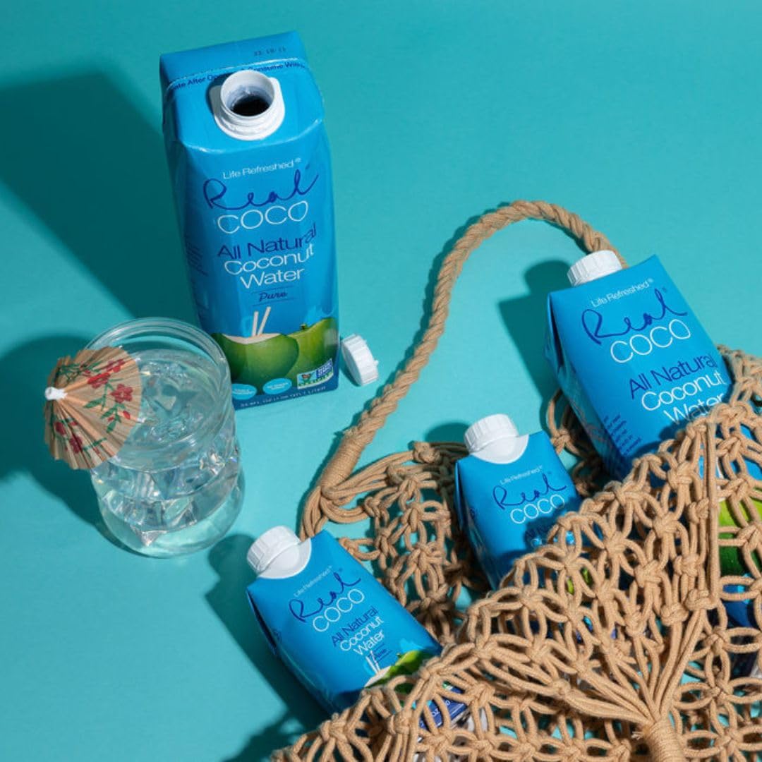Life Refreshed Real Coco coconut water electrolytes emphasize natural refreshment after activity.