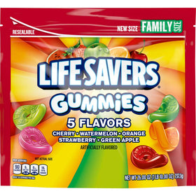 Life Savers 5 Flavor Gummies bag shows a colorful assortment for on-the-go snacking.