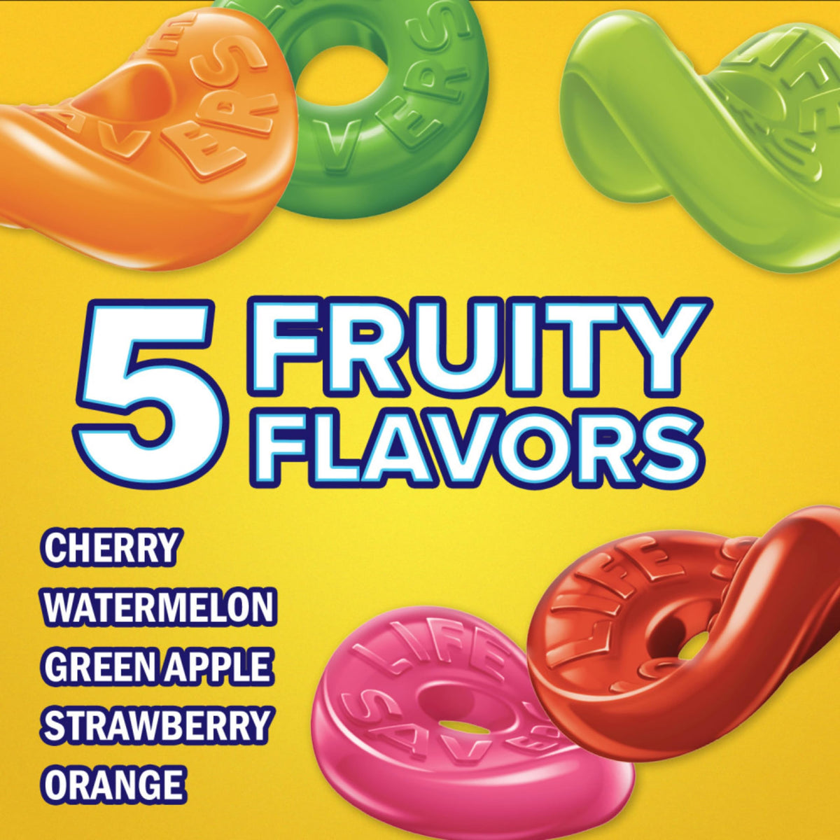 Life Savers Gummies close-up shows chewy texture for a quick fruity boost.