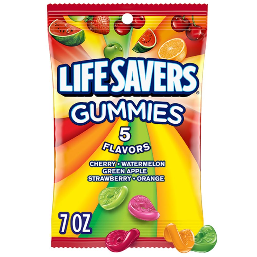 Life Savers Five Flavor Gummies bag on patio brightens summer picnics.