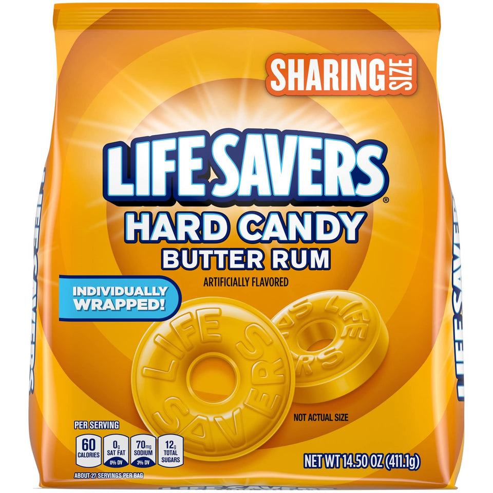 Life Savers Butter Rum Lifesaver wrapped candy for quick, nostalgic snacking.