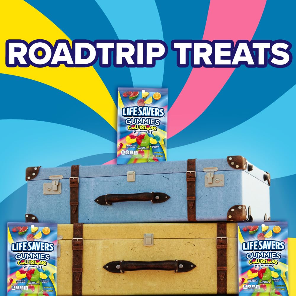 Life Savers Collision Gummies in a lunchbox, a tasty school-day snack.