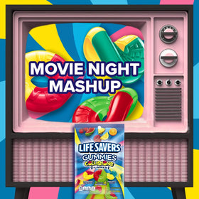 Life Savers Collision Gummies colorful display ideal for movie theater snacks.